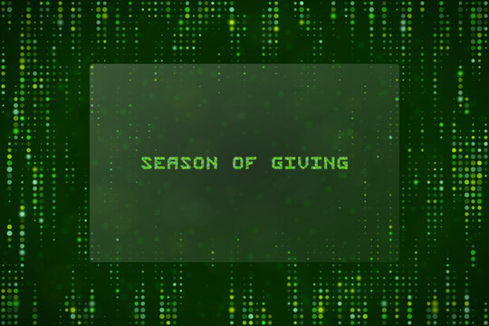 Season of Giving Digital Matrix Background with Green Binary Code Data Stream for Holiday Charity Campaigns