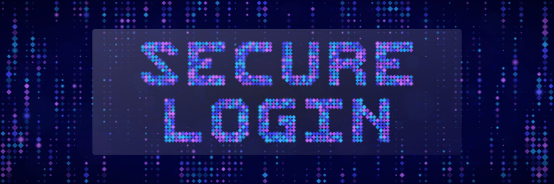 Secure Login Digital Concept with Pixelated Text and Data Stream Background for Cybersecurity and Web Access Protection