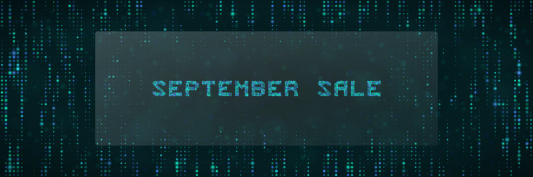 September Sale Digital Matrix Background with Tech Style Typography for E-commerce Promotion and Cyber Marketing