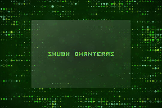 Digital Shubh Dhanteras Greeting Card with Matrix Style Green Pixelated Background for Tech Themed Festive Wishes