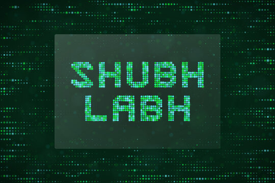 Shubh Labh Digital Signage Concept, Glowing Green Dot Matrix Text for Indian Festival Prosperity and Auspiciousness