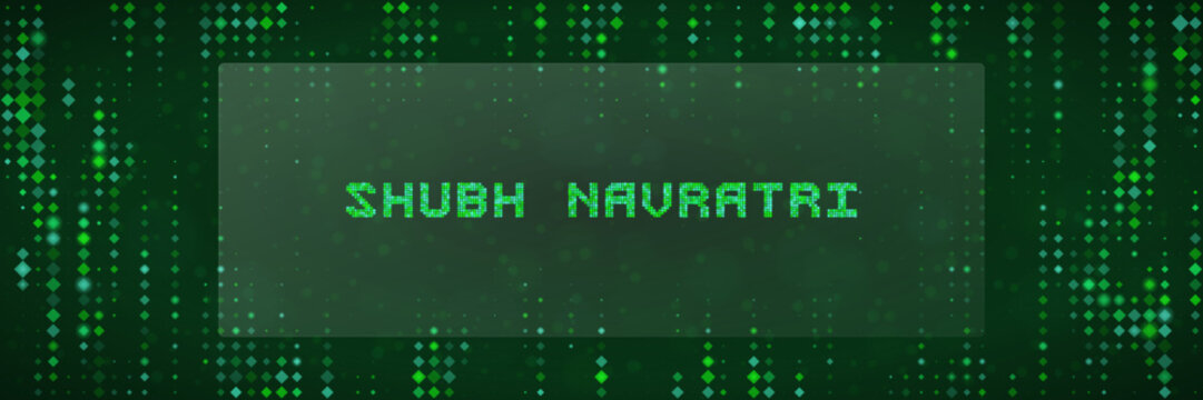 Digital Matrix Style Shubh Navratri Greeting Card with Green Binary Code Background for Tech Themed Festival Wishes
