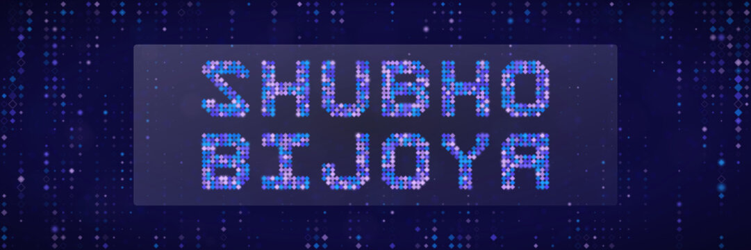Shubho Bijoya Digital Greeting Text Design with Blue Pixelated Typography for Festive Celebration and Cultural Holiday Graphics