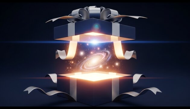 Magical Gift Box Opening to Reveal Glowing Galaxy
