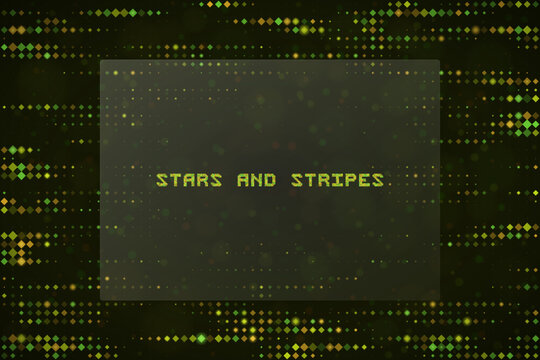 Digital Stars and Stripes Abstract Background with Glowing Pixelated Data Stream and Retro Tech Typography