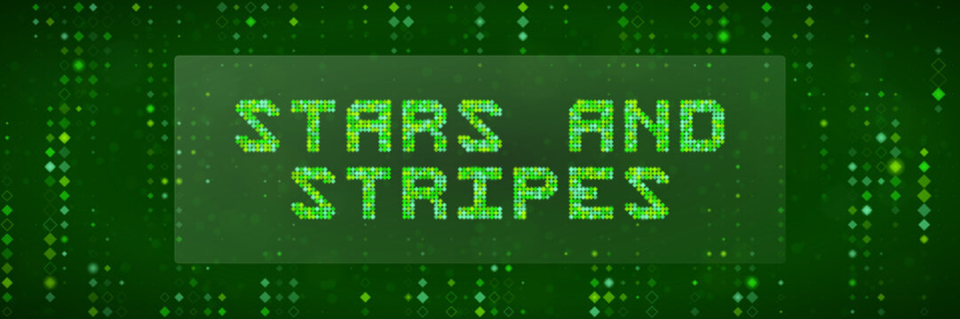 Digital Stars and Stripes Text Design with Green Matrix Code Background for Cyber Security and Technology Concepts