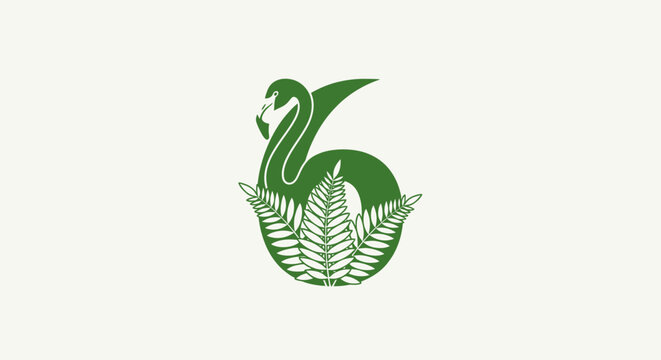 Green Parrot Logo with Fern Leaves Design.