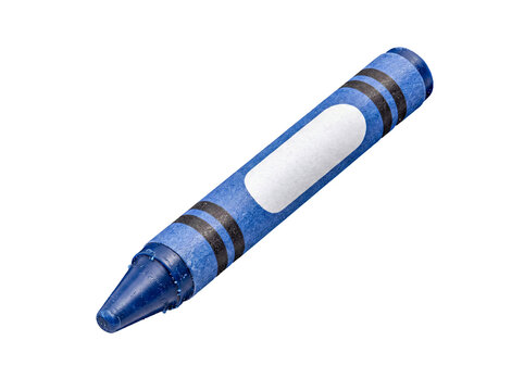 Fresh blue wax crayon, slightly used, with a blank paper label.