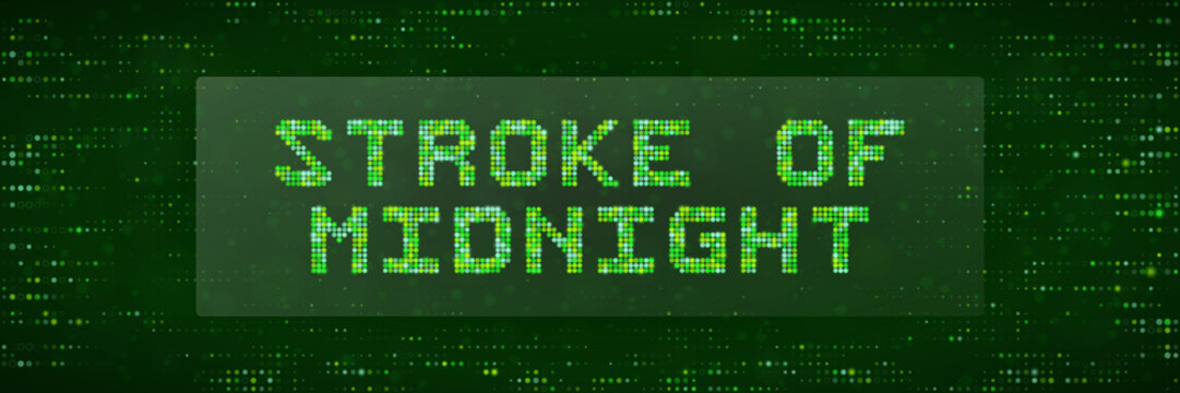 Stroke of Midnight Digital Text Concept Green Matrix Style Pixelated Background for Cyber Security and Technology Themes