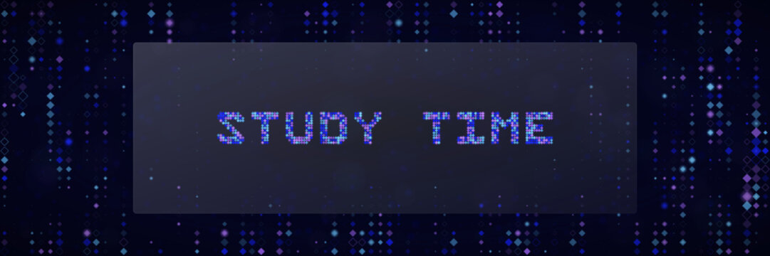Digital Study Time Text Sign with Pixelated Matrix Background for Online Education and E-Learning Concepts
