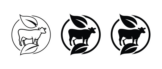 Fototapeta premium Cow icon set organic farming and cattle livestock labels