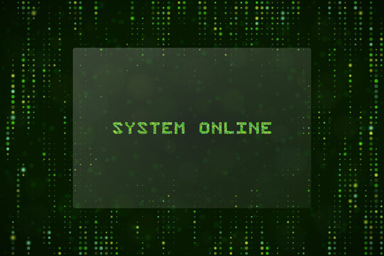 System Online Digital Matrix Background with Green Binary Code Data Stream for Cyber Security and Technology Concepts
