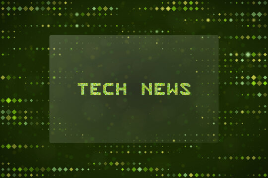 Digital Tech News Background with Green Pixelated Matrix Pattern for Technology Broadcast and Media Graphics