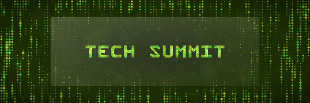 Tech Summit Digital Background with Matrix Style Green Binary Code Data Stream for Technology Conference Presentation