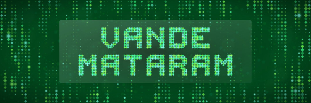 Vande Mataram Digital Text Design with Matrix Style Green Data Background for Indian Patriotic Celebration Graphics