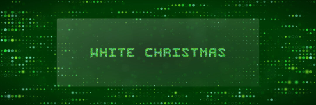 Digital White Christmas Text Design with Green Matrix Style Background for Holiday Tech Greeting Cards