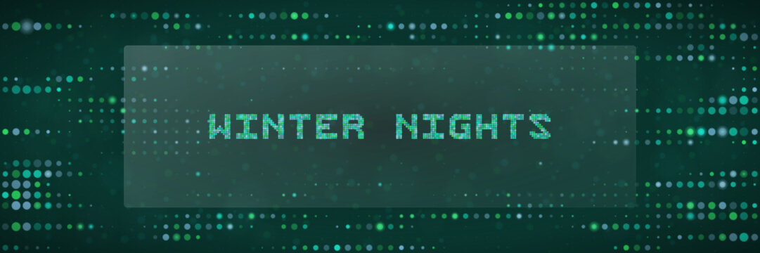 Winter Nights Digital Text Banner with Matrix Style Green Bokeh Background for Technology and Holiday Concepts