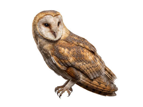 Majestic barn owl with beautiful plumage and intense gaze, captured on a transparent background.