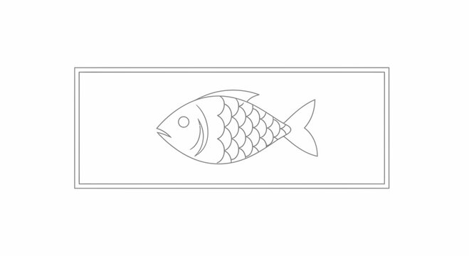 Simple Line Drawing of a Fish in a Rectangle Frame