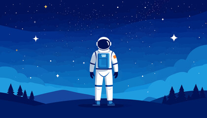 Astronaut standing on a planet looking at the starry night sky. © Ridwan