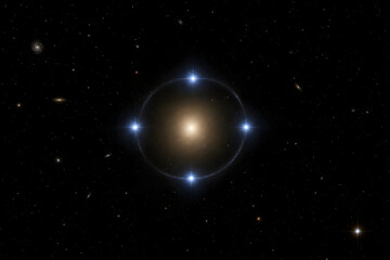 Fototapeta premium Einstein Cross Gravitational Lensing In Deep Space
