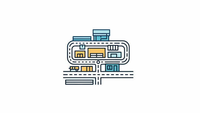 A simple flat vector illustration of a small town layout with roads and buildings