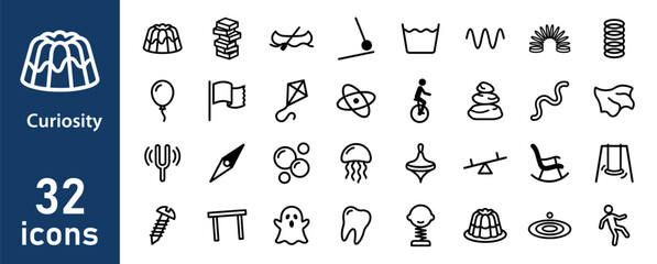 Curiosity and Childhood Playful Line Icons Set for Imagination and Discovery © liubomir118809