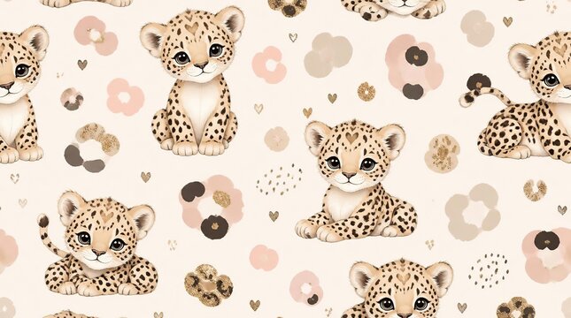 Leopard cub pattern cute background