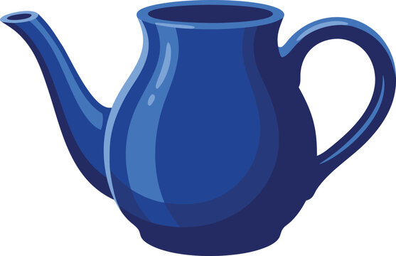 Blue ceramic watering jug with curved spout and handle presented as a vector illustration wateringcan pitcher ewer