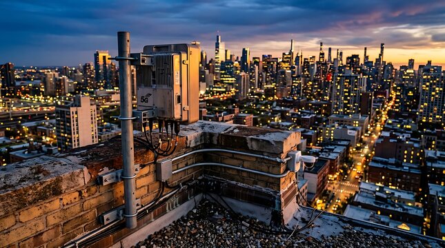 Golden hour aerial view of New York City skyline.