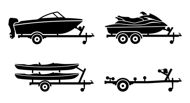 Car trailer silhouettes for boat jet ski and kayaks