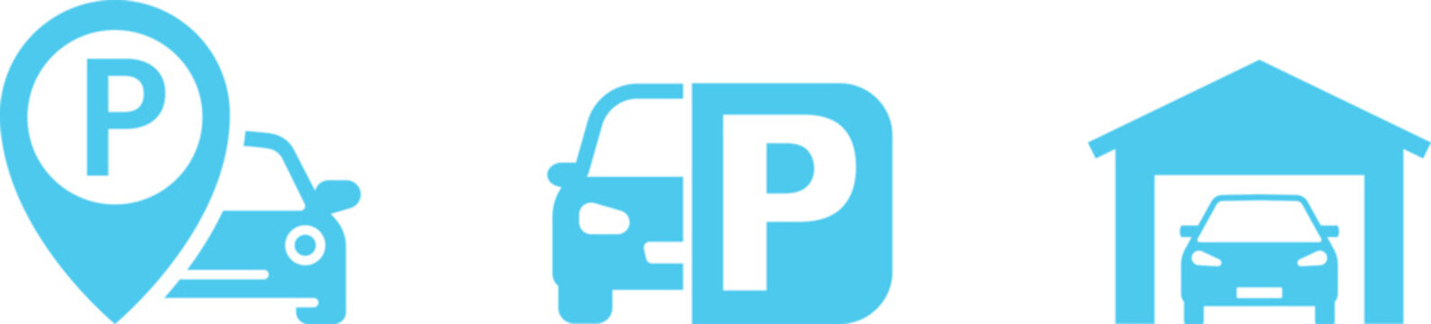 Parking Icon set Vector Transportation Symbol Vehicle Sign Automobile Location Navigation Urban Road Traffic Garage Station Map Minimal Design Set Collection Group.