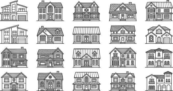 Black and white of 20 vintage bakery shop storefronts facade