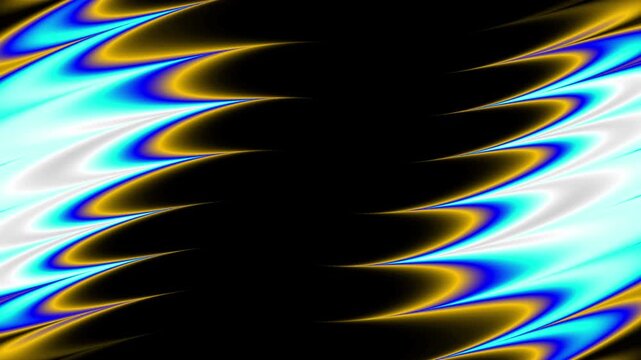 Vibrant abstract artwork features swirling patterns of blue, yellow, and black hues.
