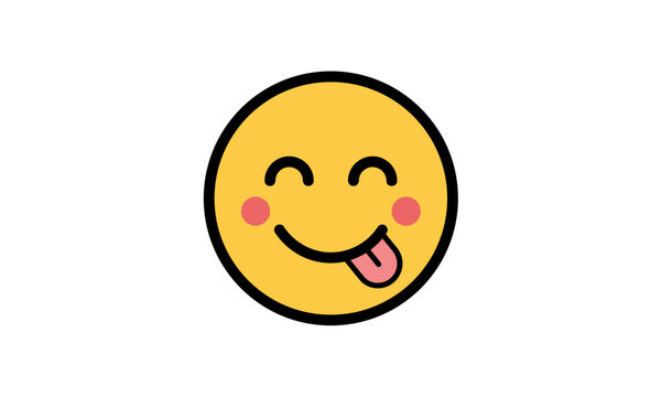 Yellow yummy emoji face licking lips with tongue
