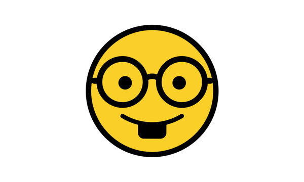 Yellow nerd emoji face with black glasses and buck teeth