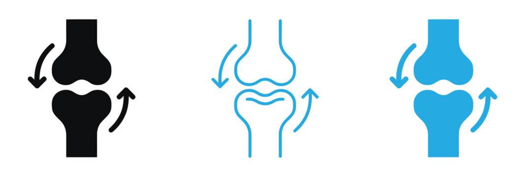 Knee joint movement icons showing flexion and extension in black and blue vector illustration .