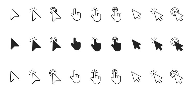 computer mouse cursor icon pack. website click arrow hand pointer for digital interactive screens and interface design