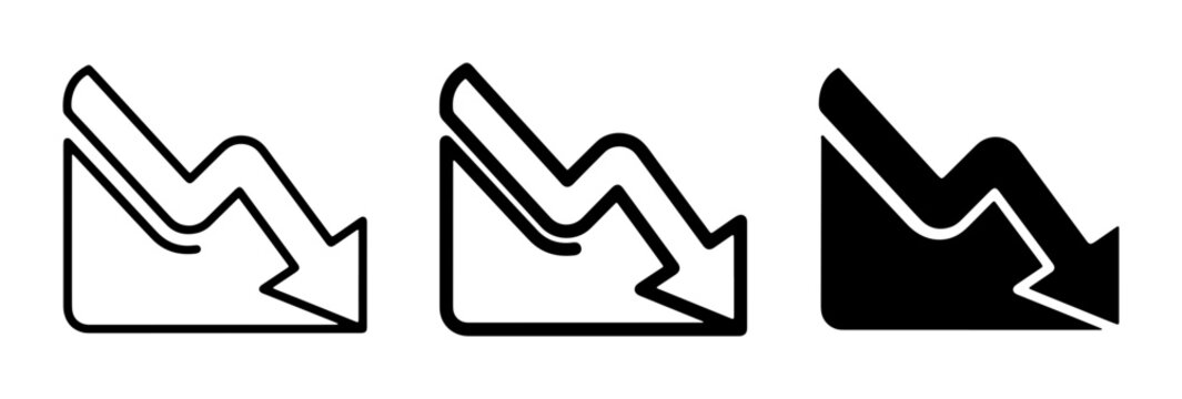 Down Trend Icons, Falling Graph Symbols, Decline Arrow Set, Business Loss Vector Graphics