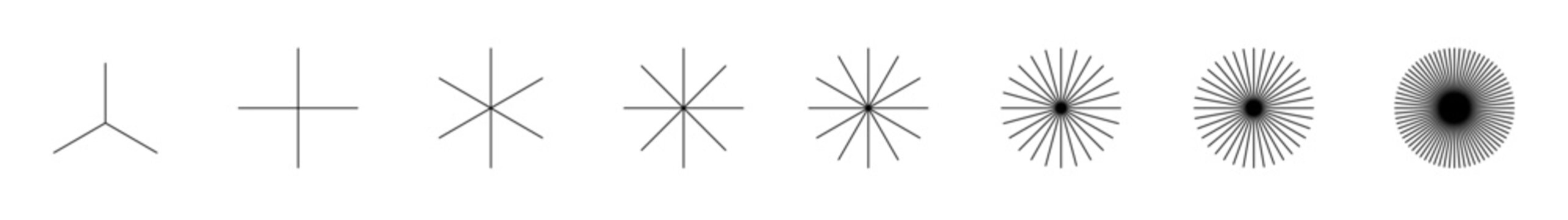 starburst line particle graphics. collection of starburst expansion lines and central focus point graphics representing particle explosion zoom effects