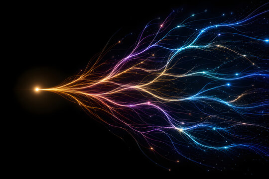 Glowing probability paths branching from a single origin