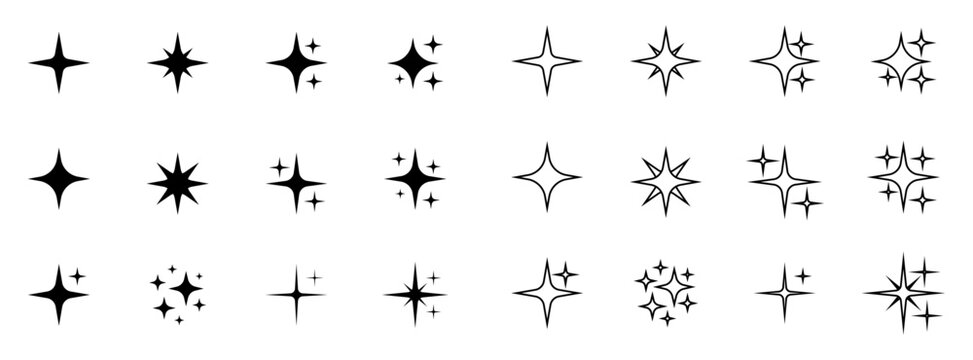 sparkle star icon set. decorative magic twinkle elements for graphic design and celebration layout