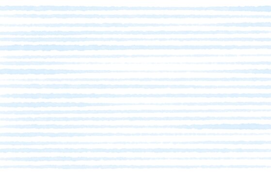 白地に淡い水色の手書き風細ボーダーが並ぶ水彩調のストライプ背景素材、Webやラッピング用紙、子供向け｜White background with light blue hand drawn thin watercolor stripes horizontal border seamless pattern for baby web design packaging paper
