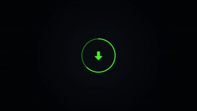 Green Glowing Digital Download Icon Animation on Black Background