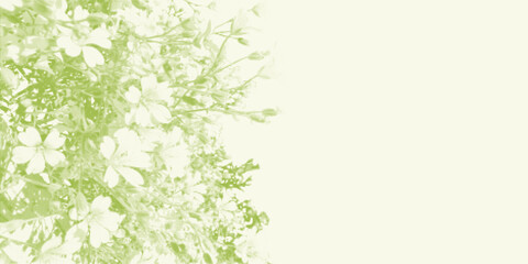 Obraz premium Beautiful green background with halftone flowers. Monochrome meadow floral dotted banner.