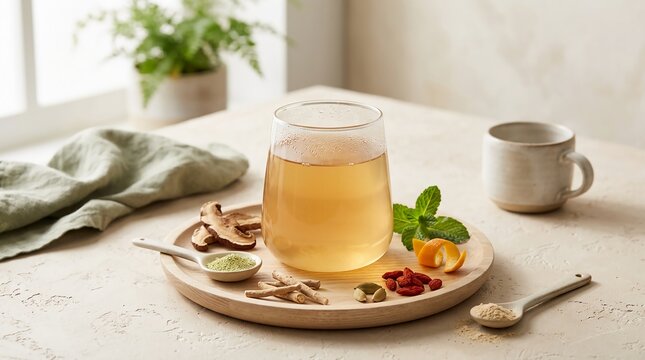 Herbal tea with medicinal ingredients and garnishes