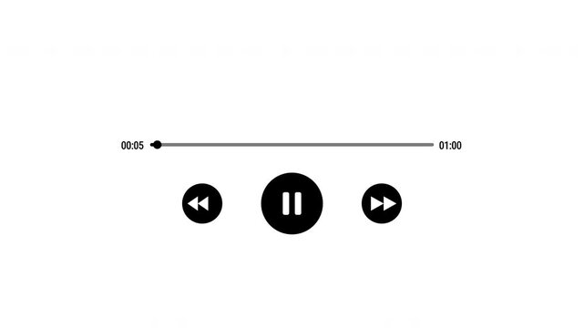 Music Player UI Animation with Progress Bar for digital projects on White Background, One minute music player animation multimedia concept. 4K video