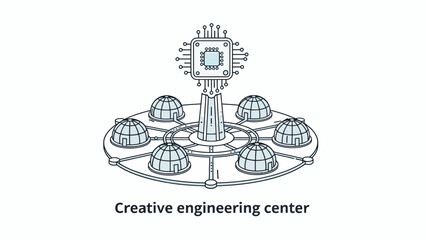 A futuristic research facility featuring a central processor and dome structures © Bolodewe