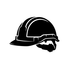 Fototapeta premium Industrial hard hat icon representing safety in construction, a black protective helmet silhouette symbol for site workers and professional