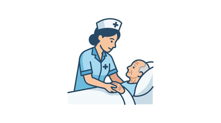Fototapeta premium Nurse caring for elderly patient in hospital bed, compassionate medical care illustration